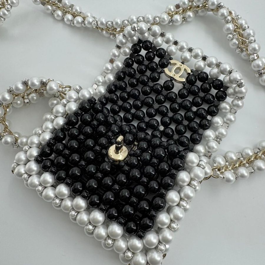 Chanel 22S Imitation Pearl Beaded Black & White Mini Rectangular Flap Bag-8