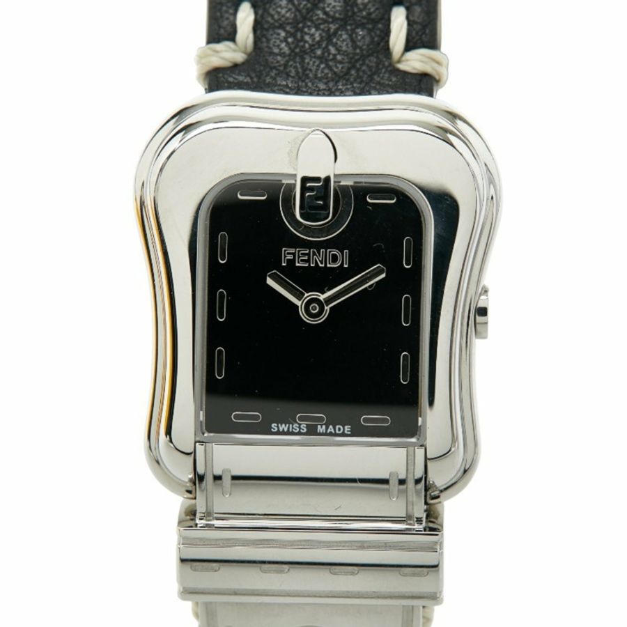Fendi B-FENDI 女士腕錶 3800L 石英錶 黑色錶盤 不鏽鋼錶帶 皮革錶帶-0