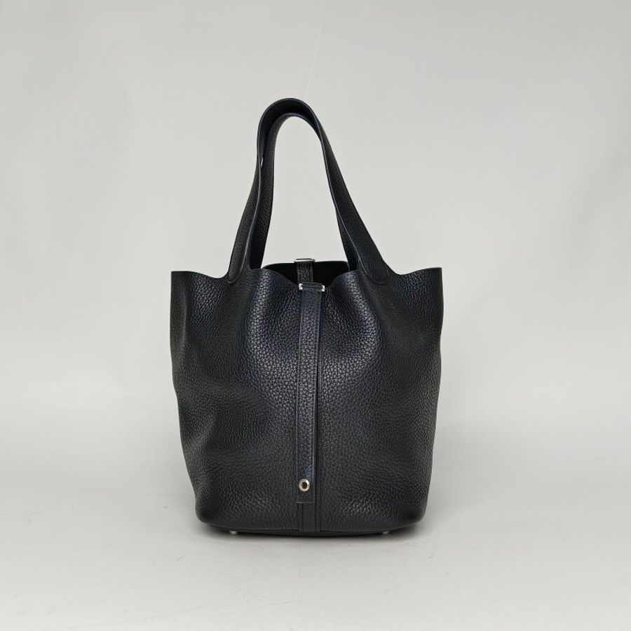 HERMES Picotin菜籃子2289黑色TC皮Z刻銀扣肩背包-2