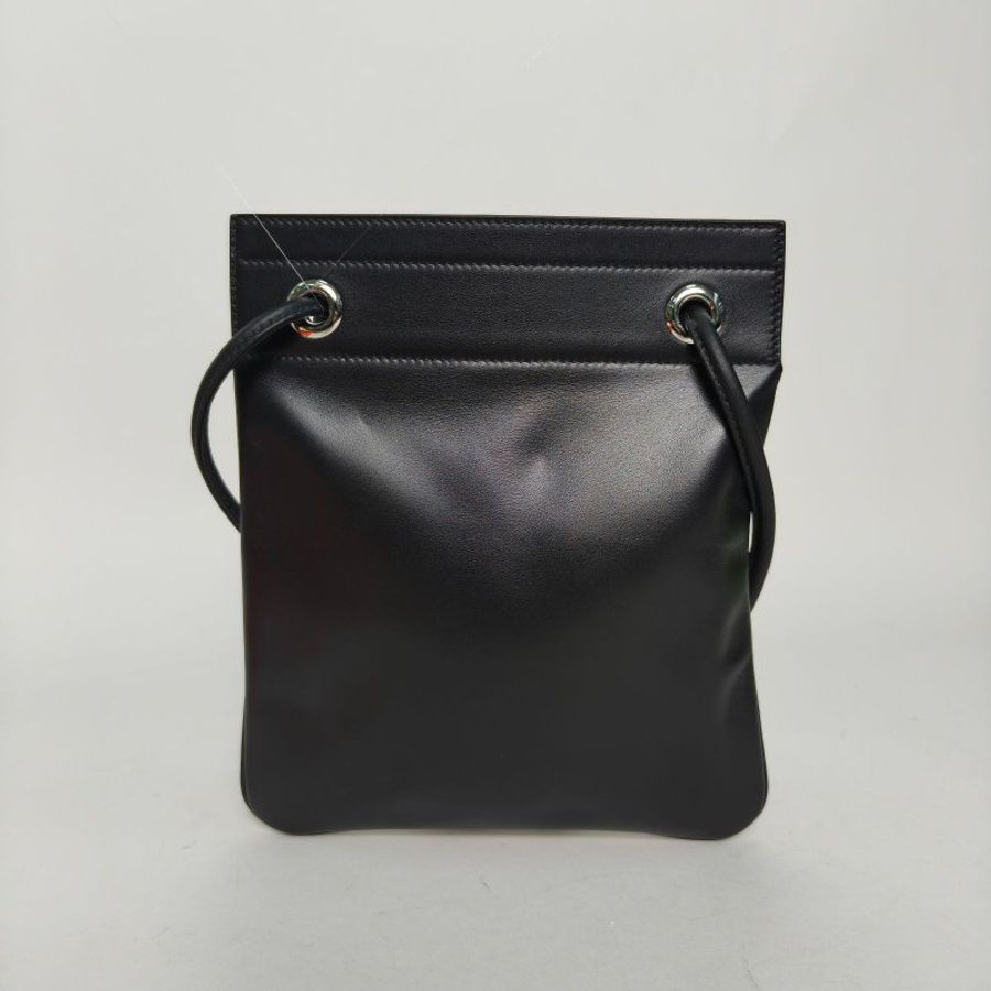 HERMES Aline馬夫包Mini1989黑色羊皮B刻銀扣肩背包-2