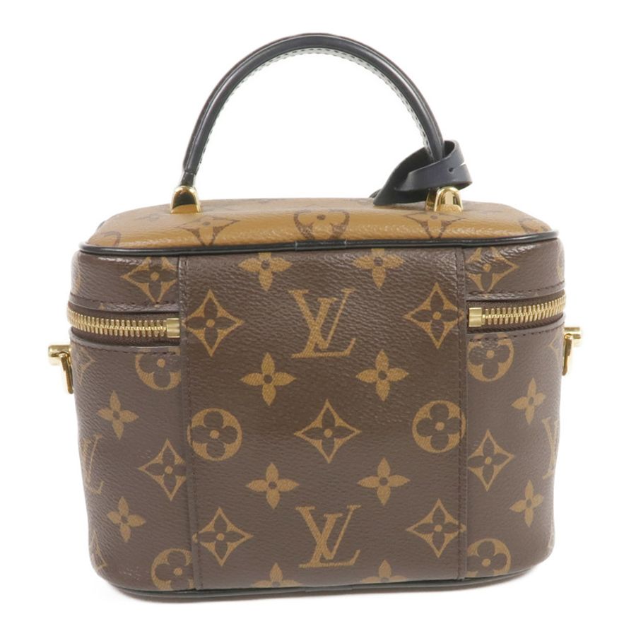 LOUIS VUITTON Monogram/Monogram Reverse Vanity PM金扣手挽肩背兩用袋棕色-1