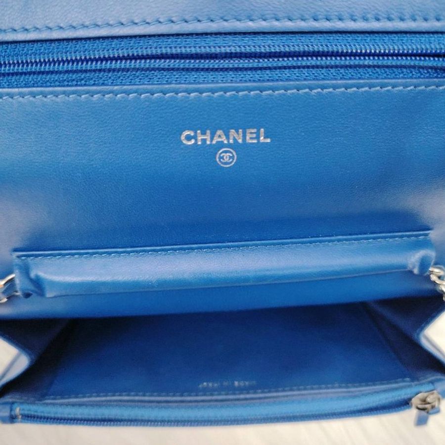 Chanel 香奈兒 woc 藍色銀扣 羊皮 27開-7