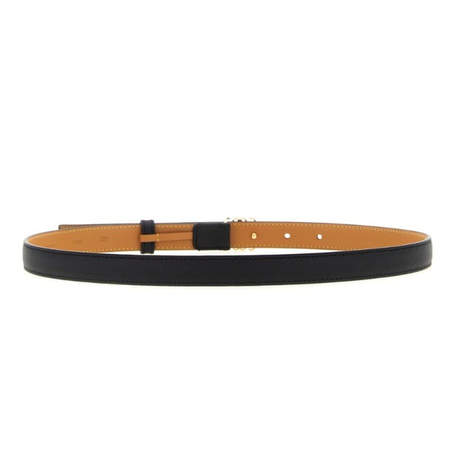 【LOEWE 羅威】Anagram 石紋小牛皮 腰帶 皮帶 2公分寬 黑色 金色-1