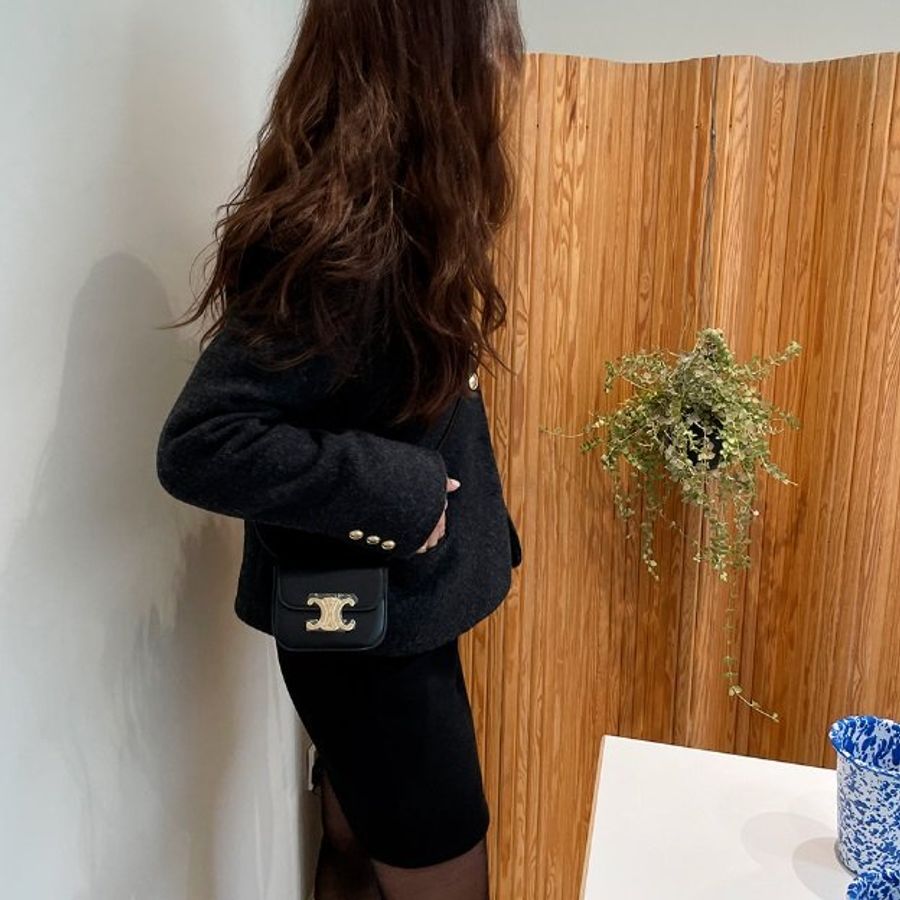 🎉新品好折扣✨Celine 10I513 閃亮小牛皮迷你凱旋門包 黑色-6