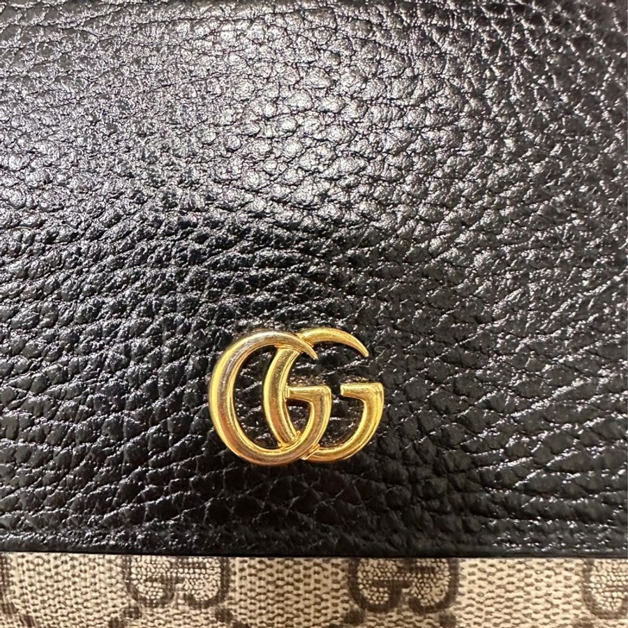 GUCCI GG 皮革帆布雙色壓釦短夾-0