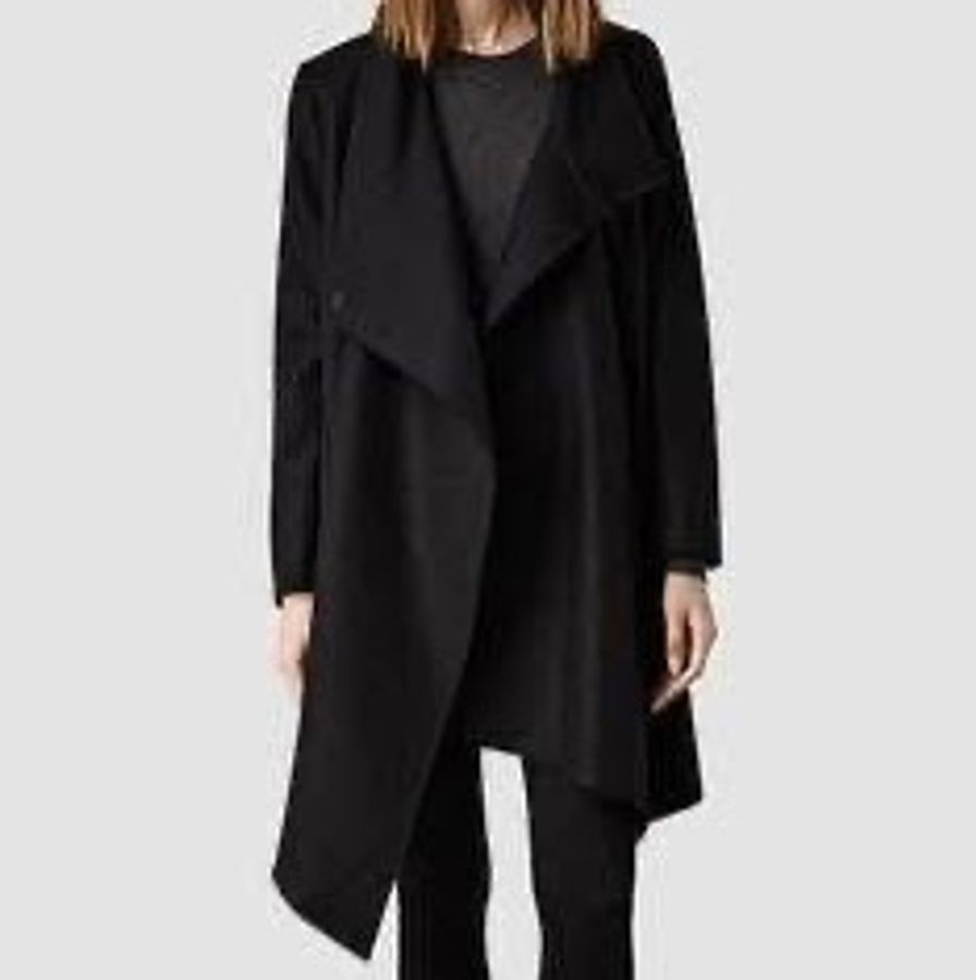 Allsaints 寬鬆型綁帶毛料外套大衣 黑-0