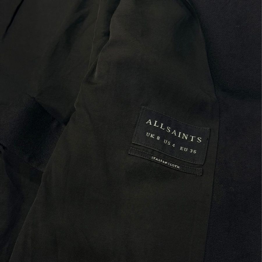 Allsaints 寬鬆型綁帶毛料外套大衣 黑-8
