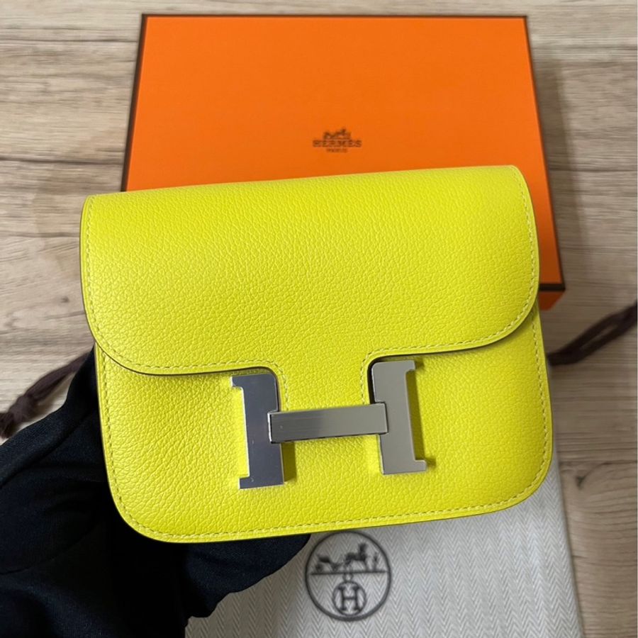 全新 Hermès 愛馬仕 Constance Slim Wallet 康康短夾 顏色:9R Lime檸檬黃-1