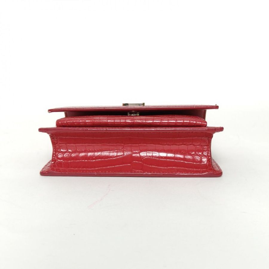 SAINT LAURENT SUNSET日落包Woc17鱷魚壓紋紅色牛皮銀扣肩背包-4