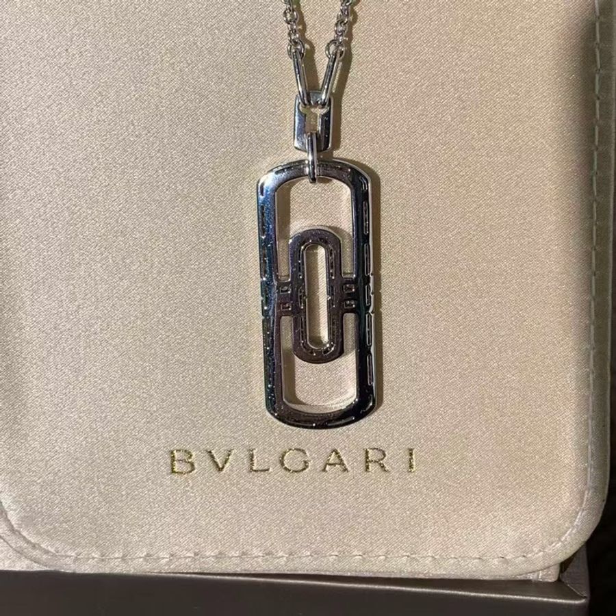 Bvlgari寶格麗回形針大號白金滿鑽項鍊,老款沒編碼-6