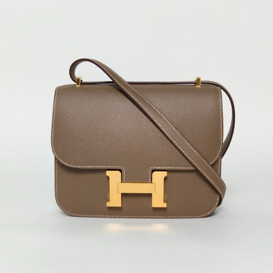 HERMES Constance康康19帶鏡子新版18大象灰Epsom皮B刻金扣肩背包-0