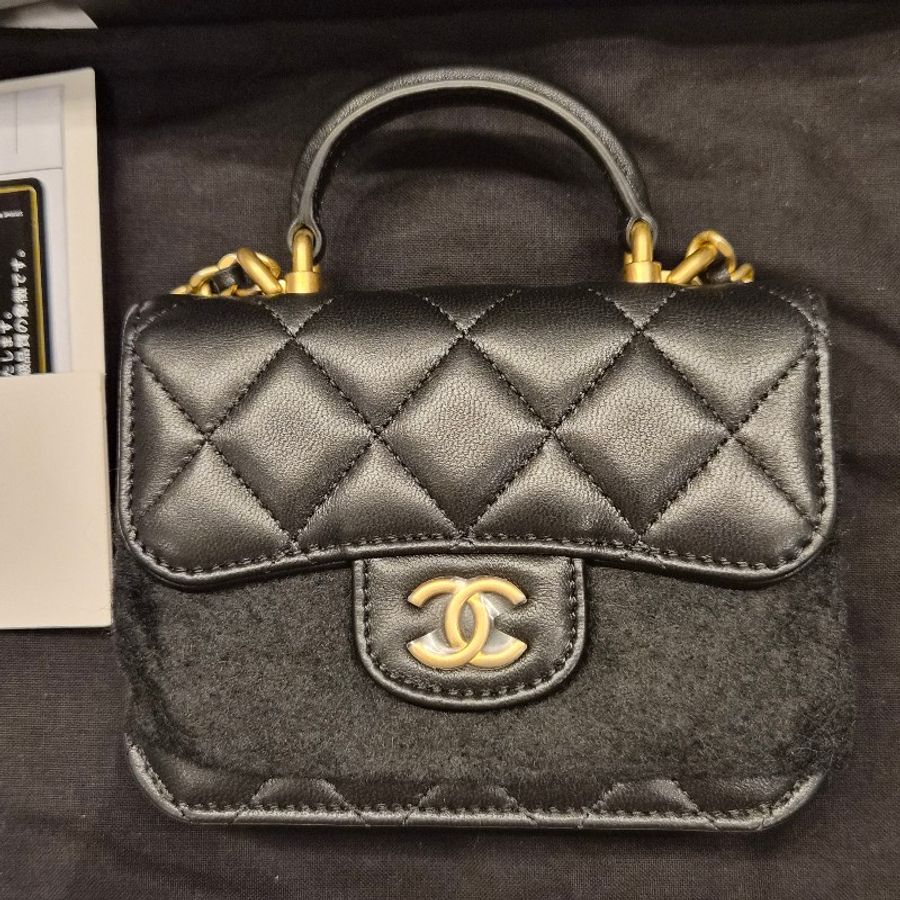 Chanel香奈兒手工坊黑金羊cf handle mini手提鏈條小廢包 斜背包 王心凌同款-2