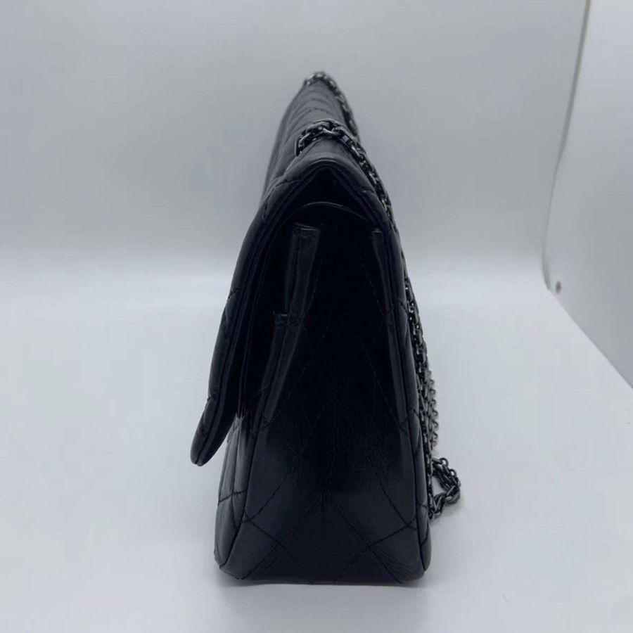 CHANEL香奈兒 2.55 黑色復刻版 227 大號翻蓋包 小牛皮 斜挎鏈條包-2