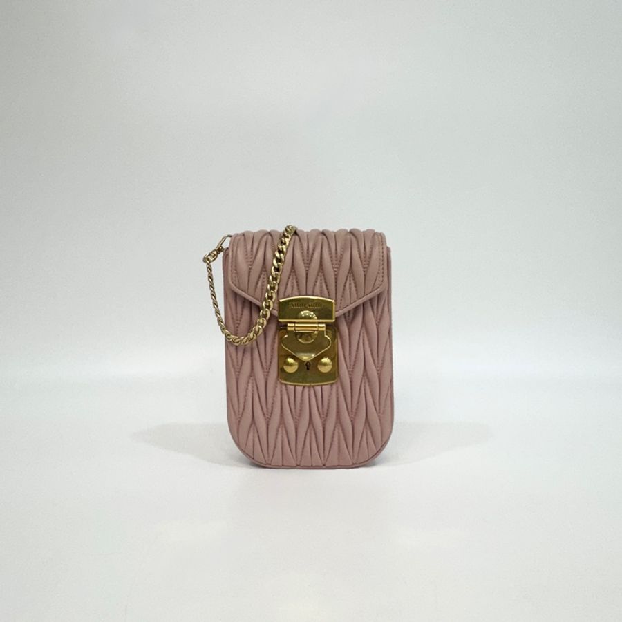 💗miu miu粉色金扣羊皮matelasse mini bag 手機包-3