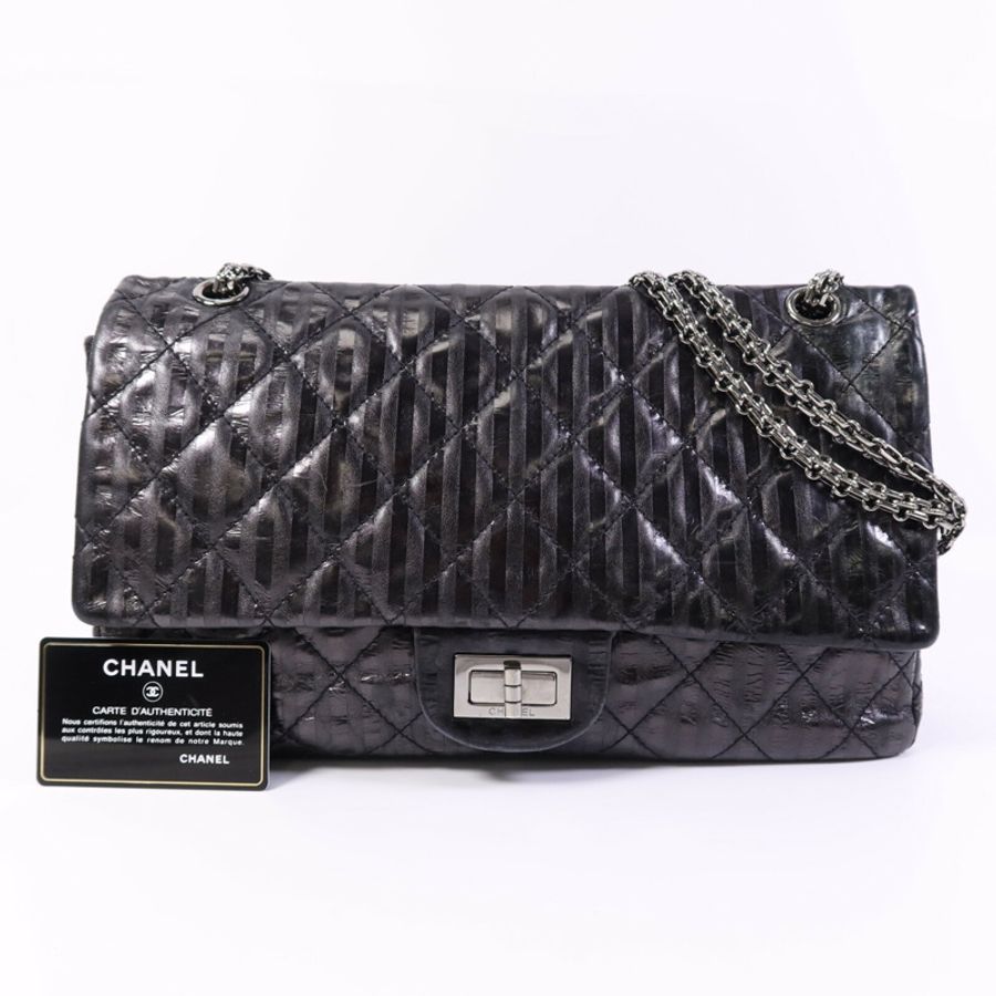 CHANEL 牛皮皮革2.55 Large銀扣鏈帶肩背袋-8