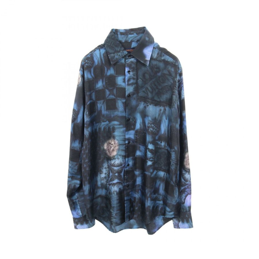 路易威登鹽紋Damier襯衫 RM212M DR1 HLS17W 絲綢藍多色 #M 男款-0