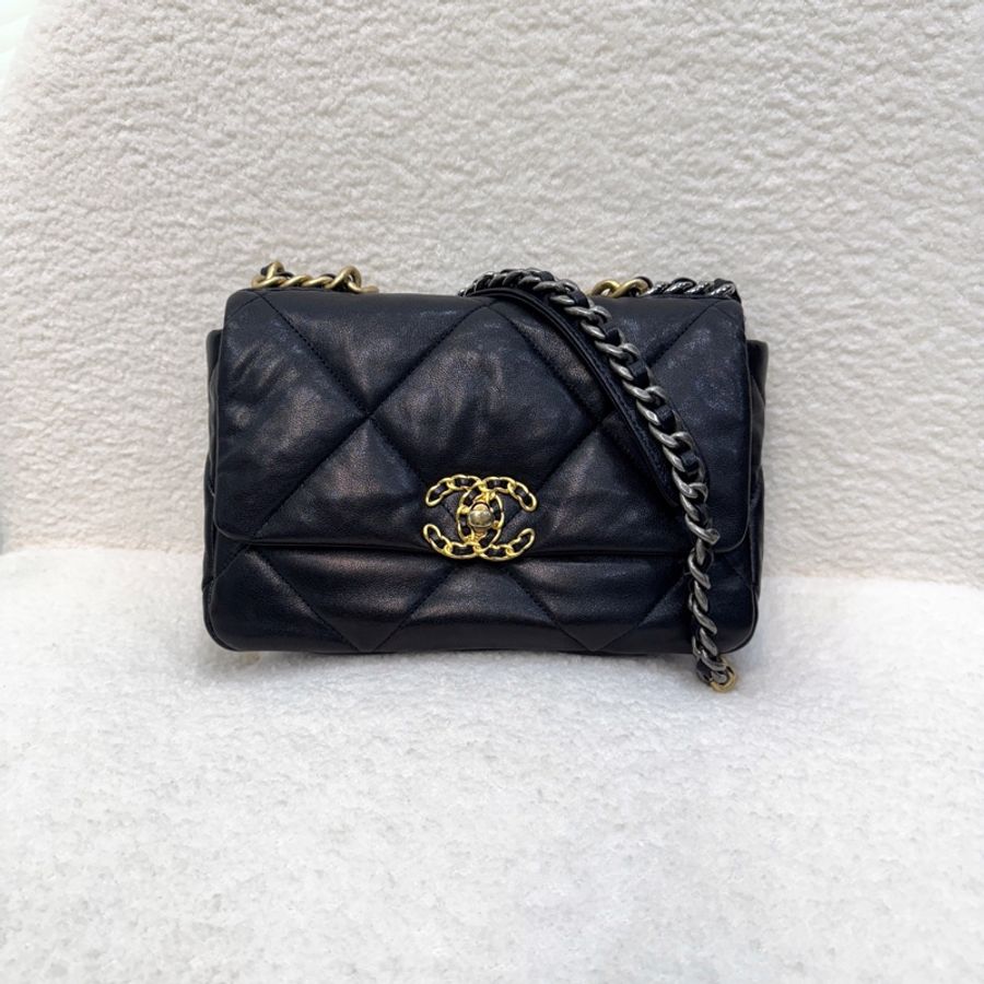 🖤香奈兒19 chanel黑金油蠟羊皮19bag小號26cm AS1160-5