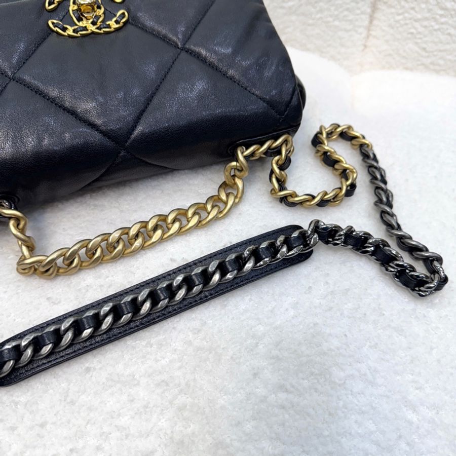 🖤香奈兒19 chanel黑金油蠟羊皮19bag小號26cm AS1160-24
