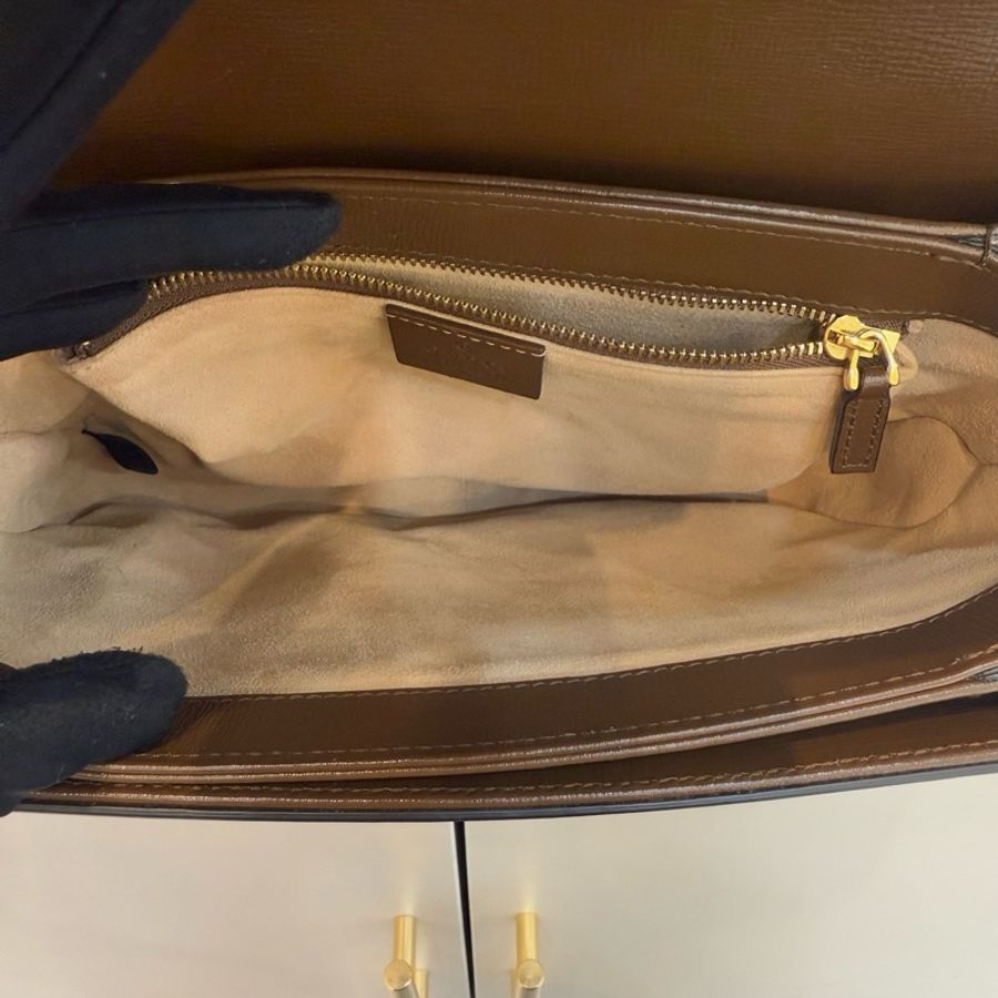 Gucci 1955馬鞍包 老花拼焦糖色中號單肩斜挎-8
