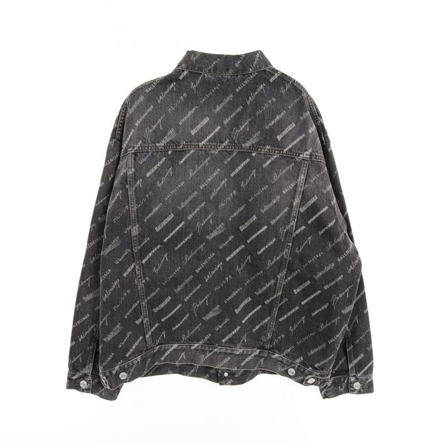 BALENCIAGA 全身logo大尺碼牛仔夾克，純棉材質，黑色，二手，男女通用-1