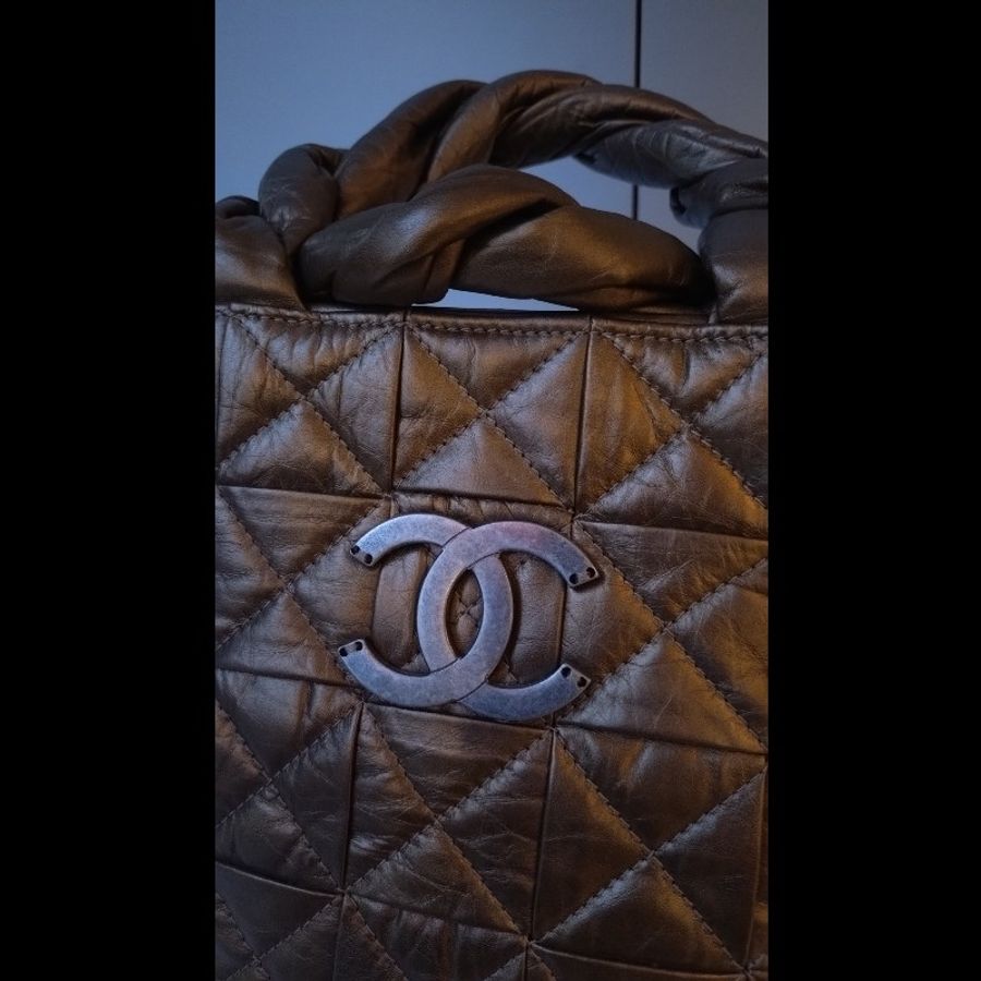 Chanel 古銅金皮革編織手提托特包-11