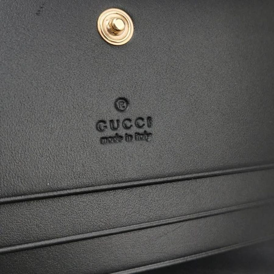 Gucci牛皮純色雙G老花壓紋蝴蝶結錢包-6