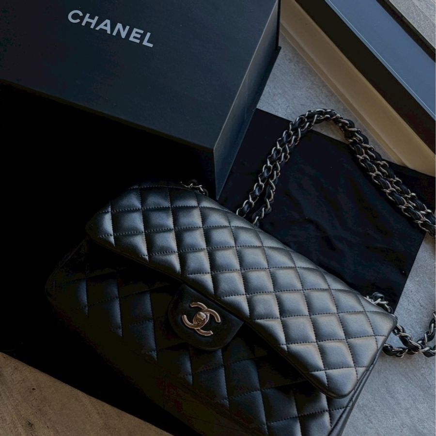 Chanel jumbo黑銀羊皮-0