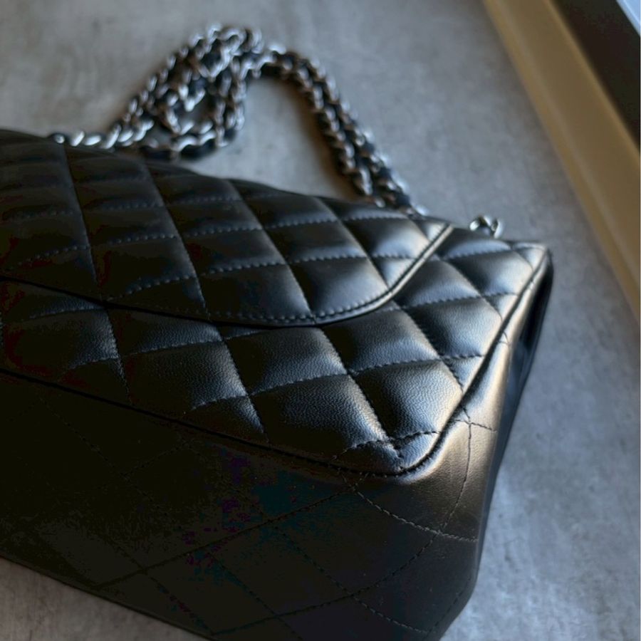 Chanel jumbo黑銀羊皮-7