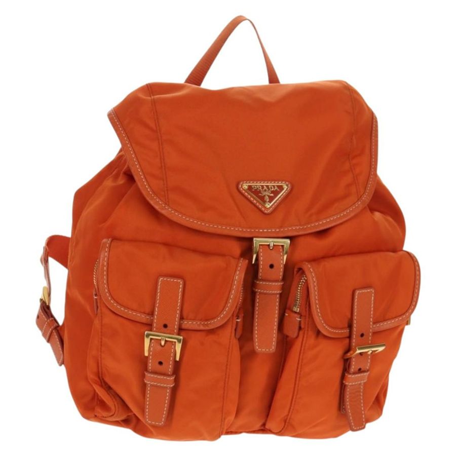 【日本直送】PRADA 雙肩包 尼龍 橘色 金色 正品 155325V-0