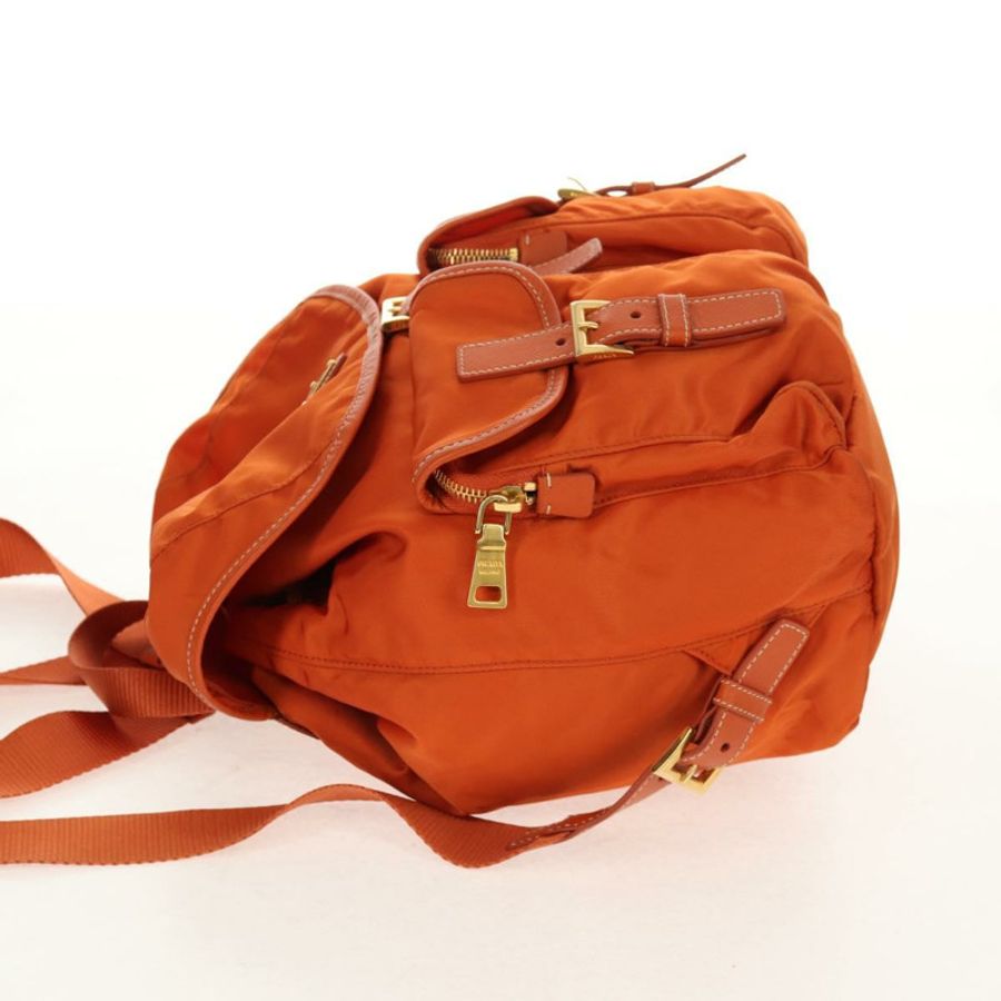 【日本直送】PRADA 雙肩包 尼龍 橘色 金色 正品 155325V-2