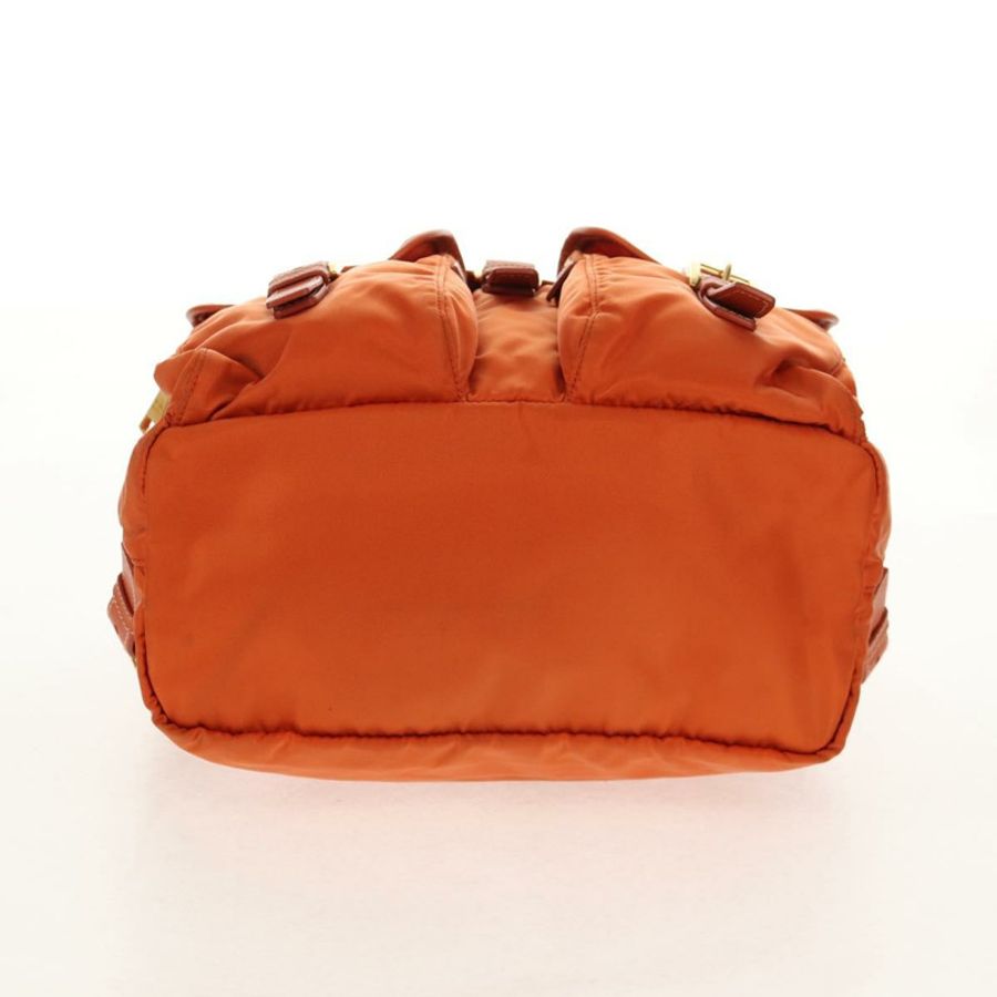 【日本直送】PRADA 雙肩包 尼龍 橘色 金色 正品 155325V-4