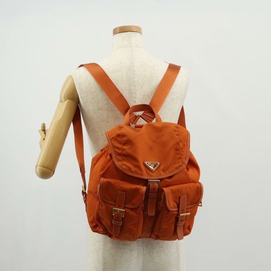 【日本直送】PRADA 雙肩包 尼龍 橘色 金色 正品 155325V-33
