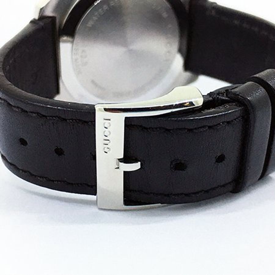 *奢華大道國際精品*【W0523】GUCCI黑面不銹鋼41MM皮帶石英腕錶 YA142307-4