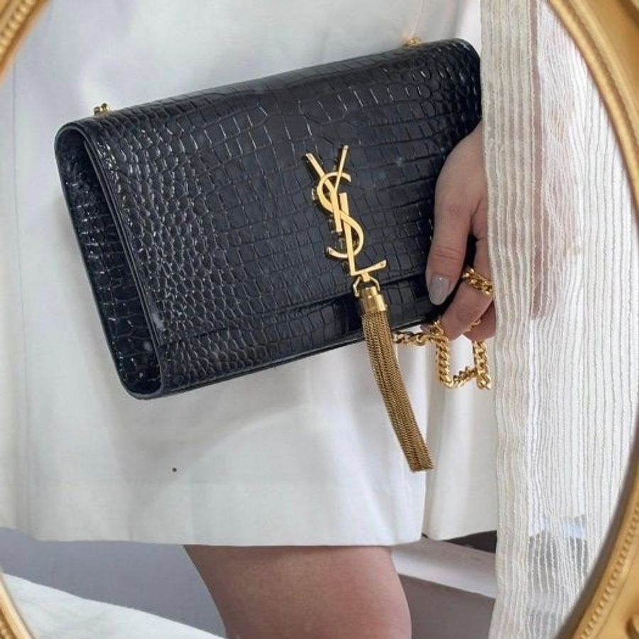 YSL 經典不墜的流蘇Kate包-黑色-0
