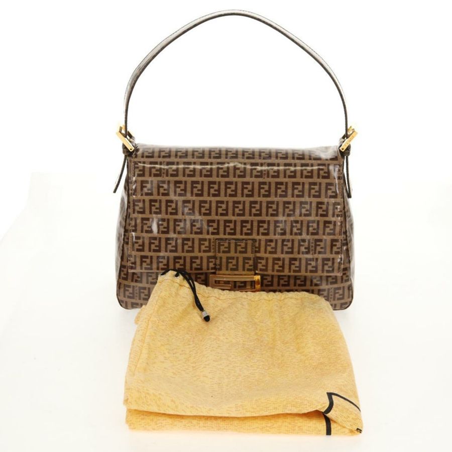 【日本直送】FENDI Zucchino帆布Mamma Baguette手袋琺瑯米色金色正品yk20093V-11