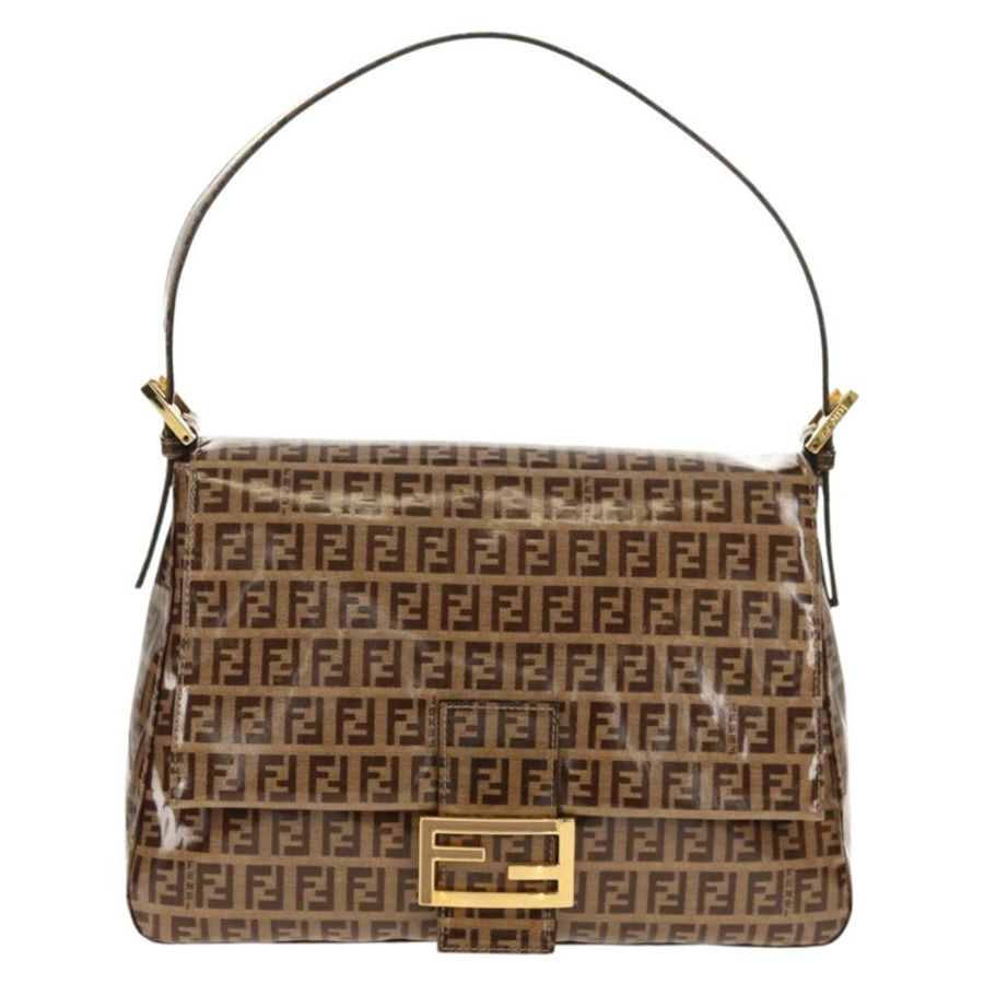 【日本直送】FENDI Zucchino帆布Mamma Baguette手袋琺瑯米色金色正品yk20093V-12