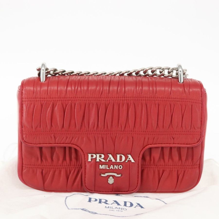 【日本直送】PRADA 鏈條納帕皮革 Goful 單肩包 紅色 銀色 正品 157786-11