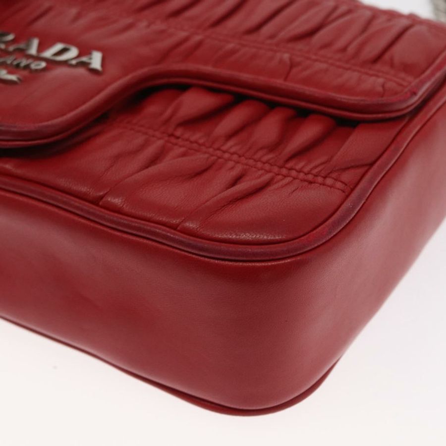 【日本直送】PRADA 鏈條納帕皮革 Goful 單肩包 紅色 銀色 正品 157786-13
