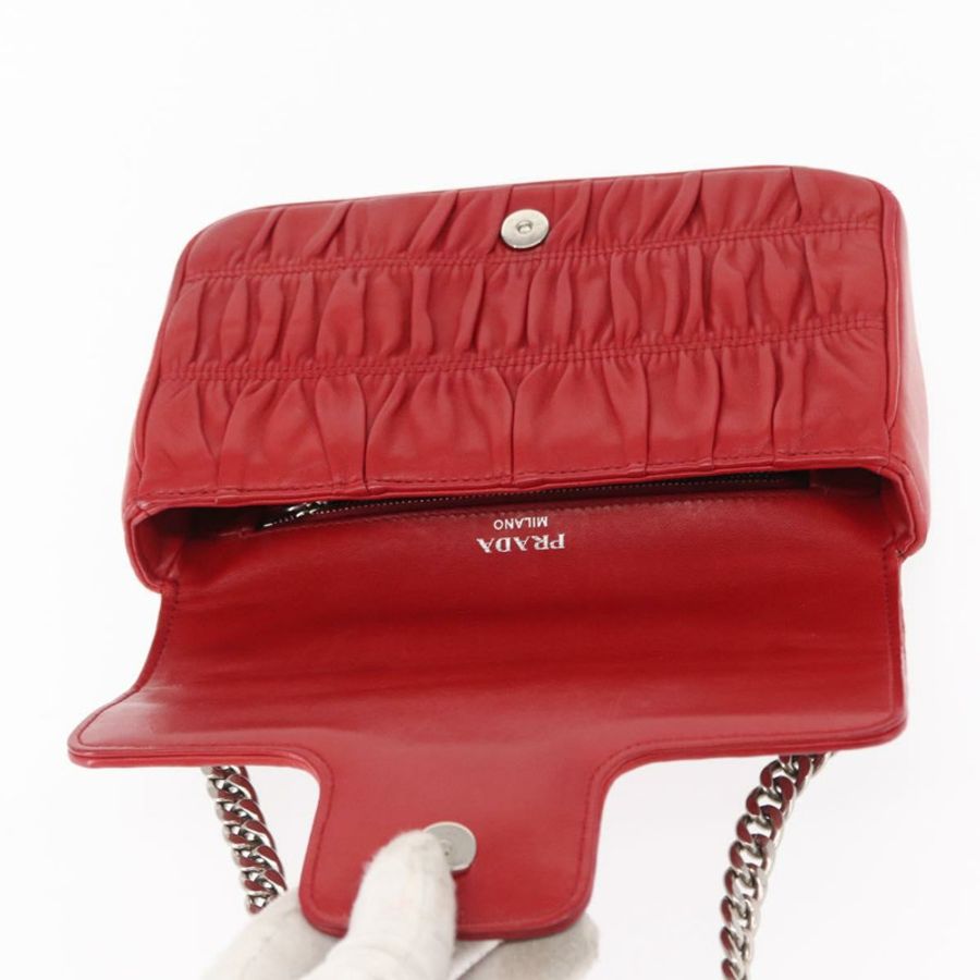 【日本直送】PRADA 鏈條納帕皮革 Goful 單肩包 紅色 銀色 正品 157786-17