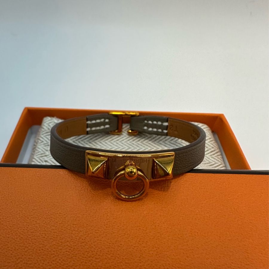全新未使用 愛馬仕Hermes Rivale Mini手環 大象灰/玫瑰金-2