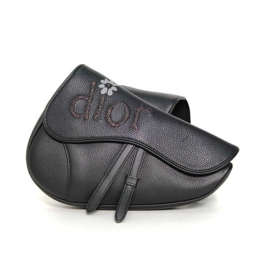 DIOR SADDLE馬鞍胸包黑色牛皮銀扣2022肩背包-0