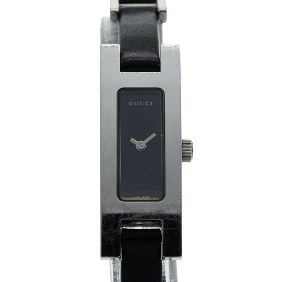 Gucci 3900L 石英腕錶,黑色錶盤,不鏽鋼錶殼,皮革錶帶,女士款-0