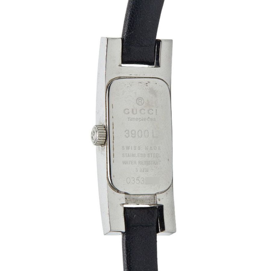 Gucci 3900L 石英腕錶,黑色錶盤,不鏽鋼錶殼,皮革錶帶,女士款-3