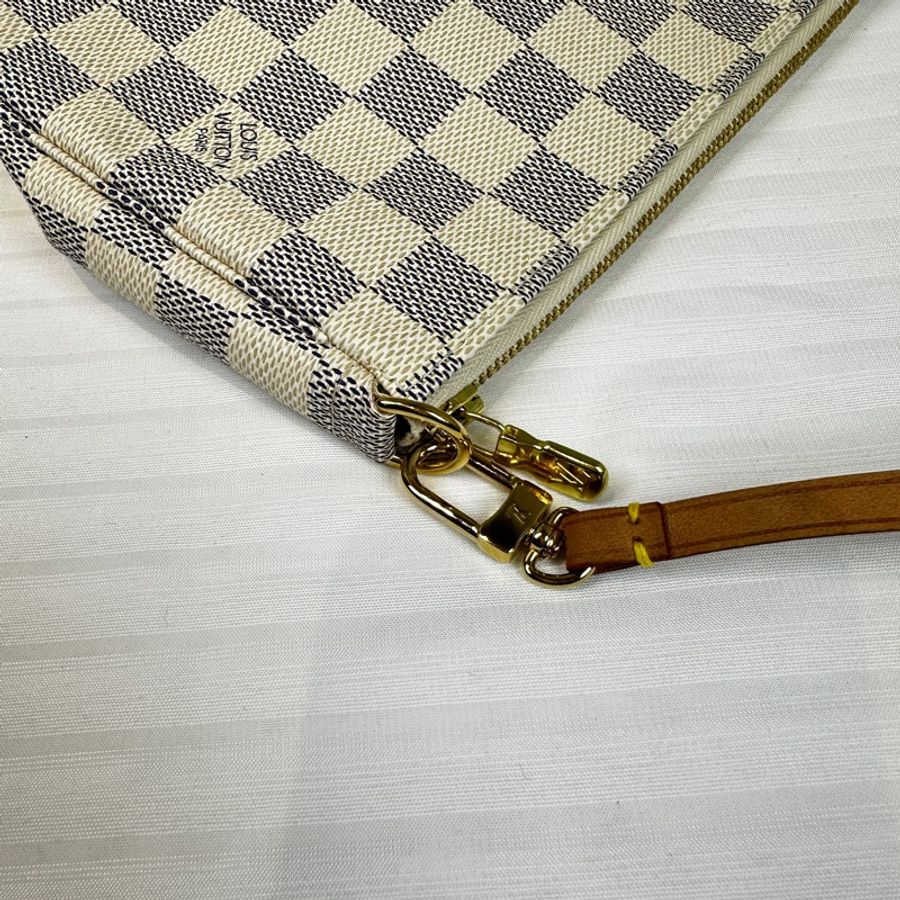 98新 路易威登/Louis Vuitton Mini Pochette白色棋盤格腋下手提包麻將包22x3x14cm-5