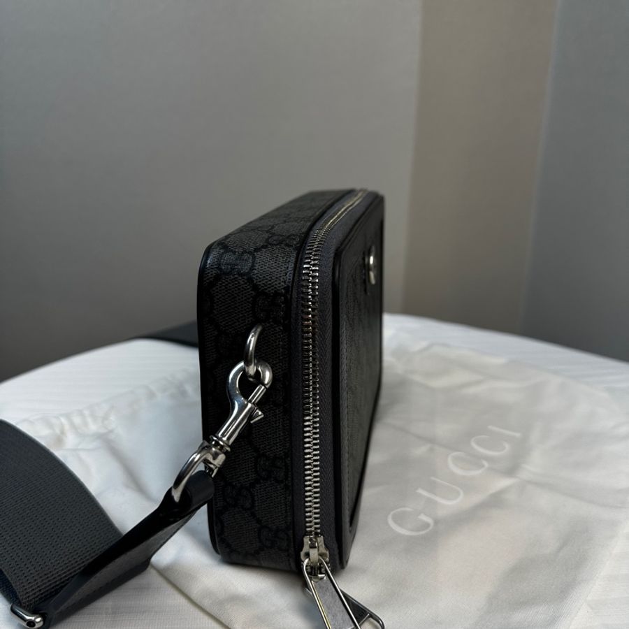 閒置新 古馳/Gucci Ophidia系列GG迷你帆布手袋斜背袋 灰色皮革滾邊-2
