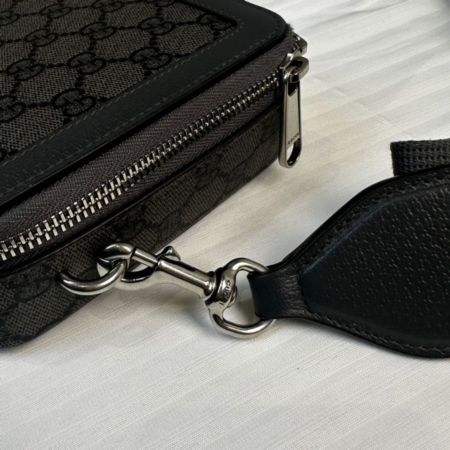 閒置新 古馳/Gucci Ophidia系列GG迷你帆布手袋斜背袋 灰色皮革滾邊-5