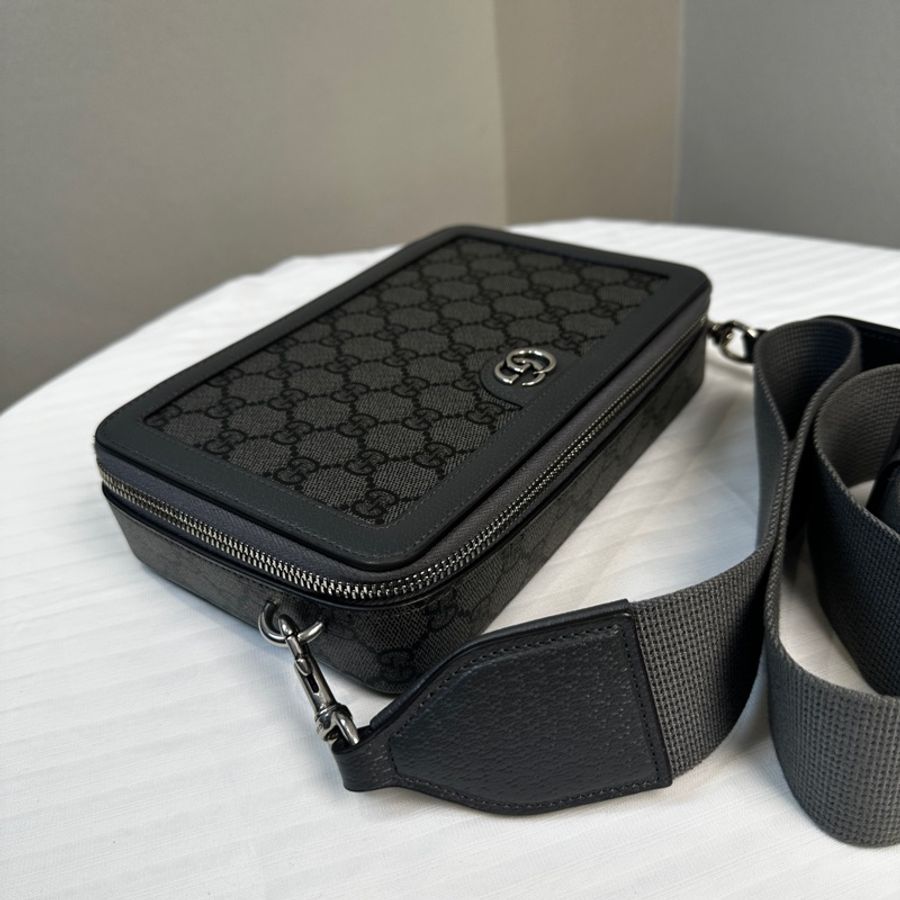 閒置新 古馳/Gucci Ophidia系列GG迷你帆布手袋斜背袋 灰色皮革滾邊-9