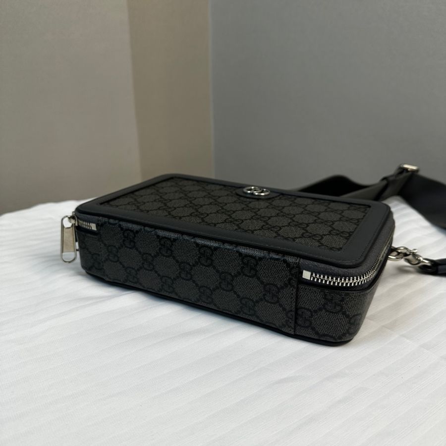 閒置新 古馳/Gucci Ophidia系列GG迷你帆布手袋斜背袋 灰色皮革滾邊-12