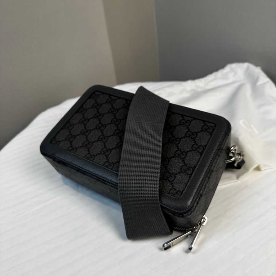 閒置新 古馳/Gucci Ophidia系列GG迷你帆布手袋斜背袋 灰色皮革滾邊-15