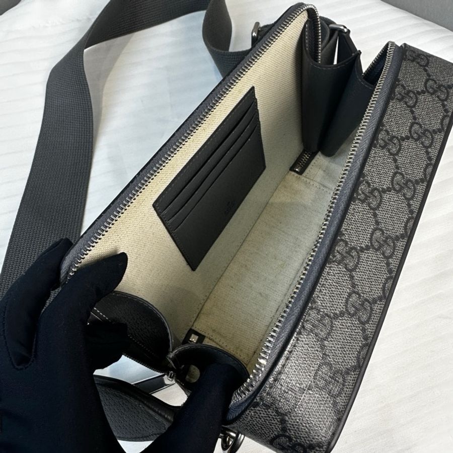 閒置新 古馳/Gucci Ophidia系列GG迷你帆布手袋斜背袋 灰色皮革滾邊-17